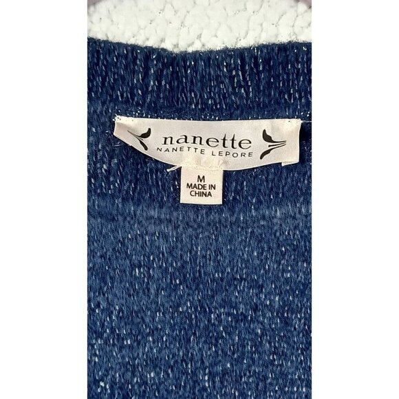 Nanette Lepore Women's Size M Blue Metallic Sweater Dress Balloon Sleeves Mock - Picture 7 of 9